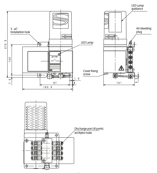 Battery-operated pump　BT-102 Dimensional Drawing
