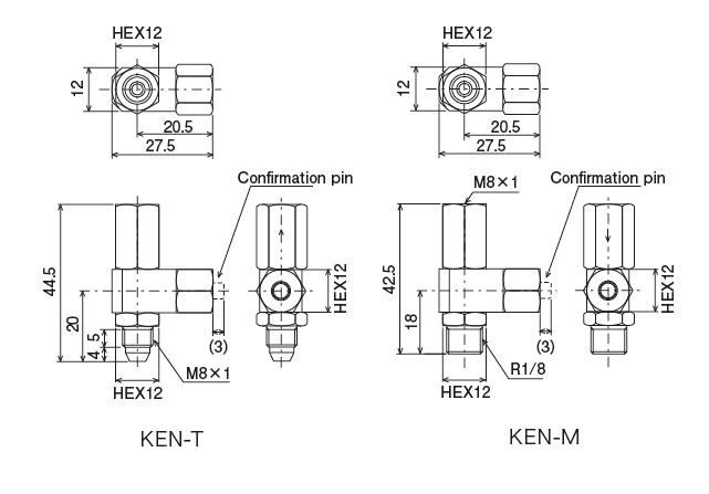 KEN-T &middot; KEN-M type (discharge confirmation pin)
 Dimensional Drawing