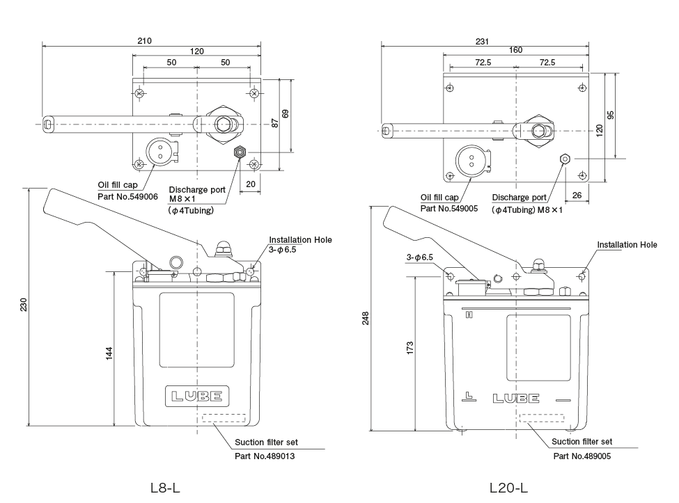 L8 &middot; L20 type(Manual lubricating pump）Dimensional Drawing