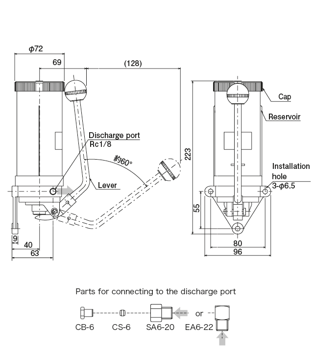 Pneumatic piston pump　LT-S
 Dimensional Drawing