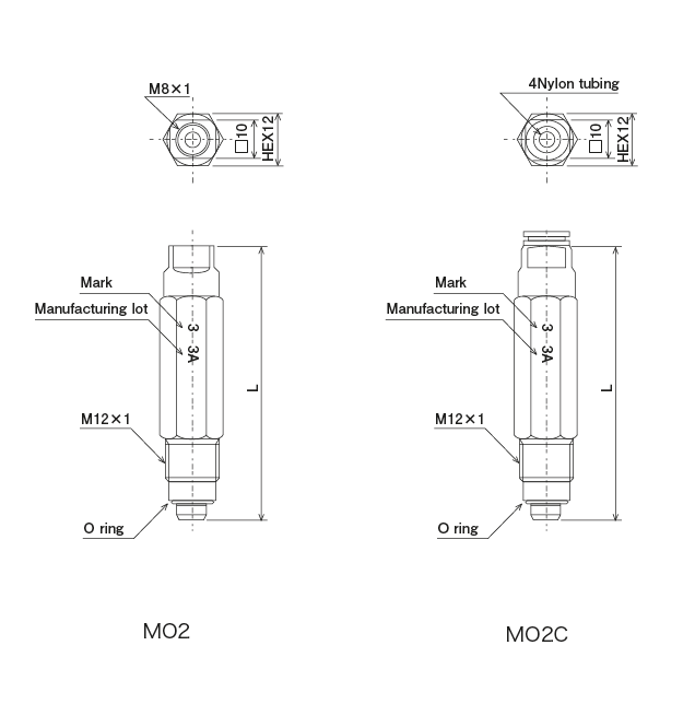 Positive Displacement Injector Valve MO2/MO2C
 Dimensional Drawing