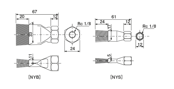NYB &middot; NYS type(Nylon brush）
 Dimensional Drawing