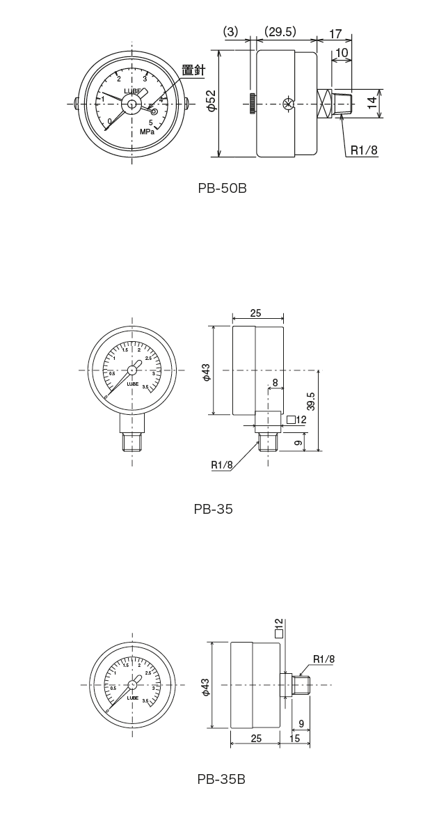 Pressure gauge Dimensions