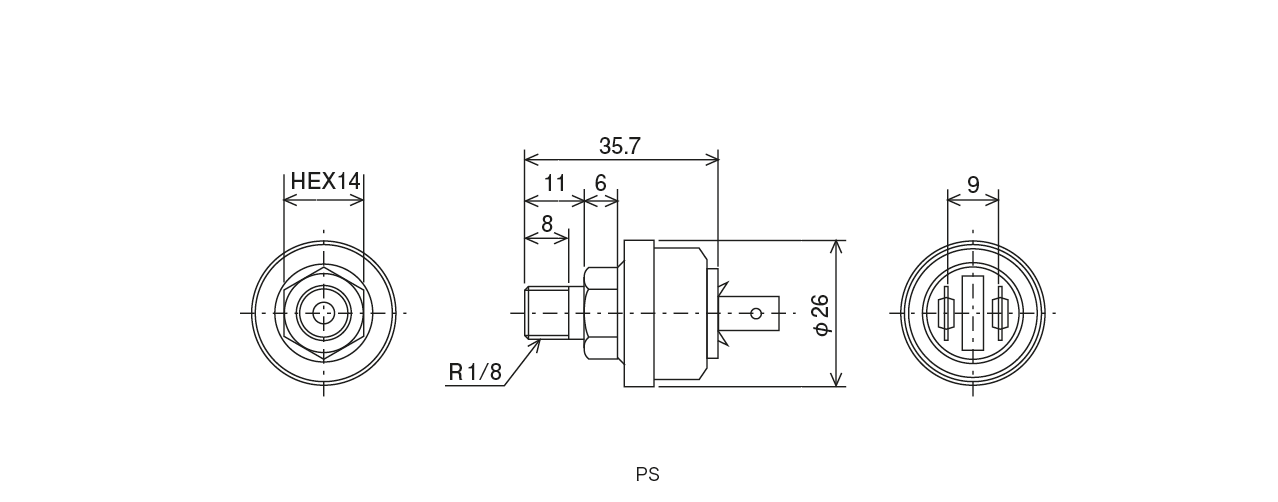 PS type (pressure switch)
 Dimensional Drawing