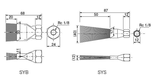 SYB &middot; SYS type(Wire Brush）
 Dimensions