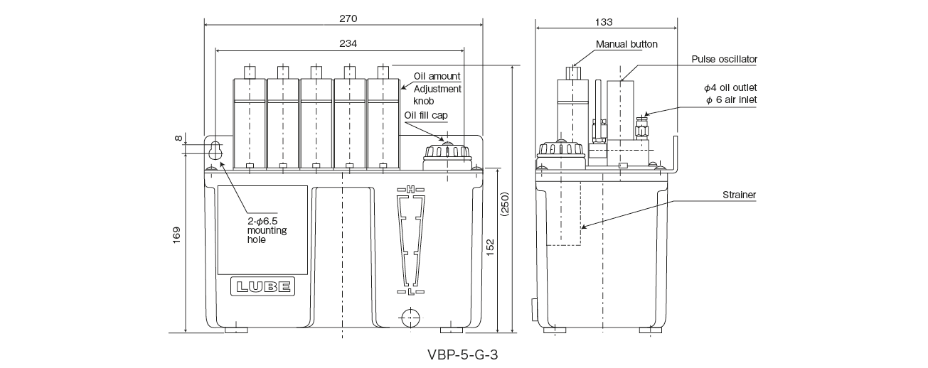 VBP Type (Air-driven, quick-drying compatible, micro-discharge piston Pump)Dimensions