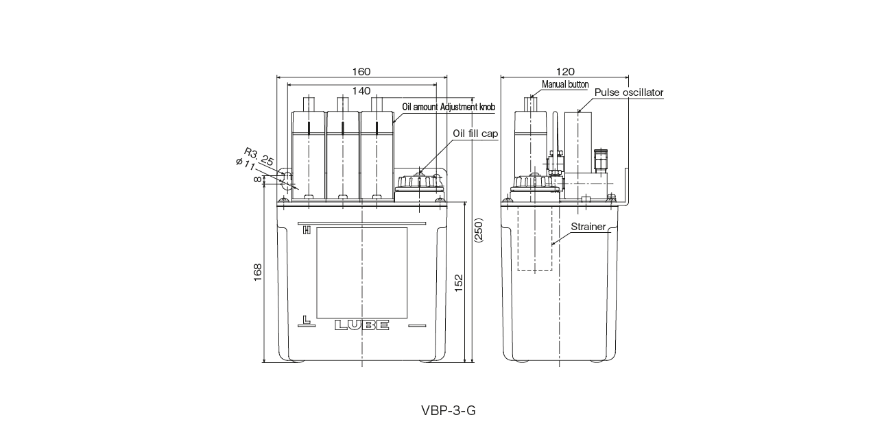 VBP Type (Air-driven, quick-drying compatible, micro-discharge piston Pump)Dimensions